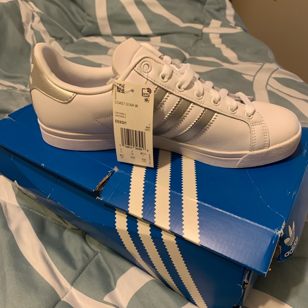 Adidas coast star white and silver